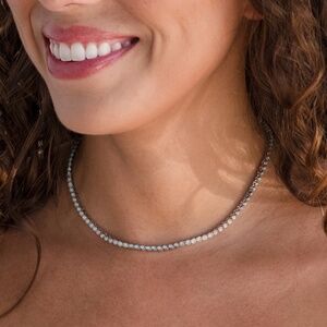 Opal Bezel Tennis Necklace White Gold Finish over Brass Choker Necklace